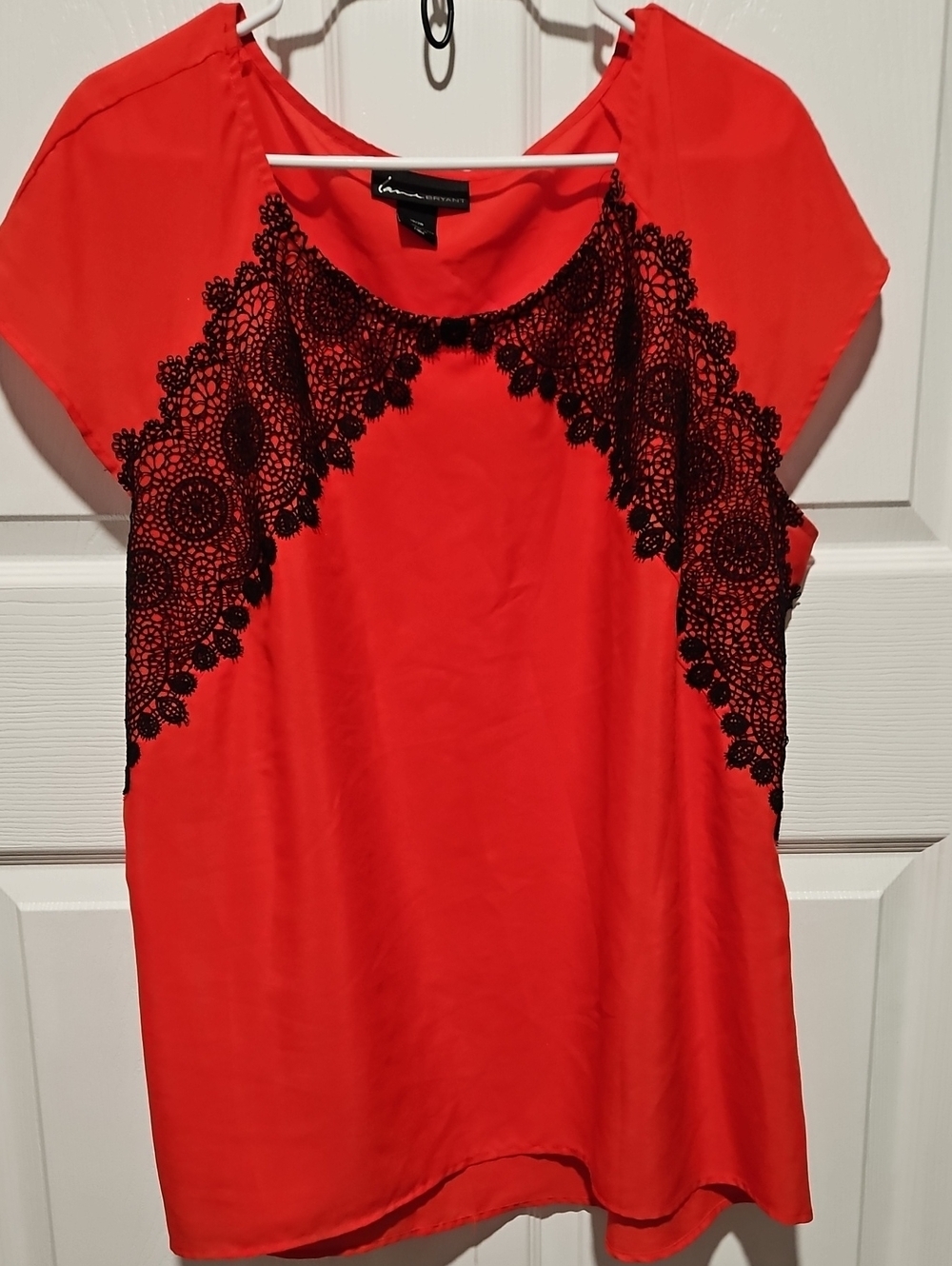 Lane Bryant Red Blouse with Black Lace Detail